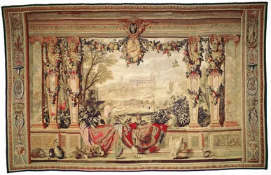 The Month of November Chateau of Blois, kuvakudossarjasta "The Months or Royal Residences", tuotettu Louis XIV:n Gobelins Workshopissa (kuvakudos)